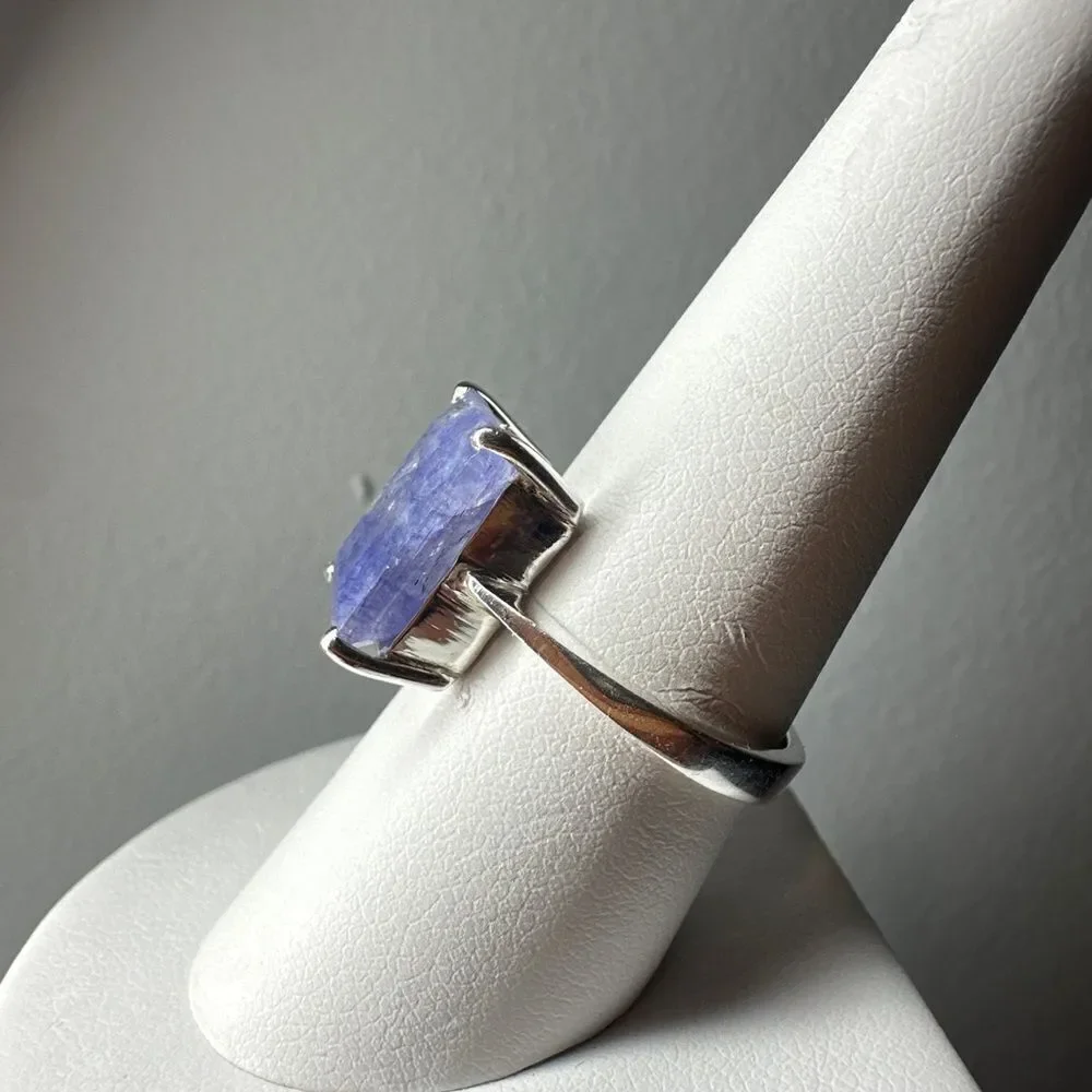NWOT‎ 9x13mm Emerald cut Tanzanite solitaire ring in sterling silver stamped!